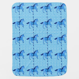 Carousel Horse - Cobalt and Sky Blue Stroller Blanket
