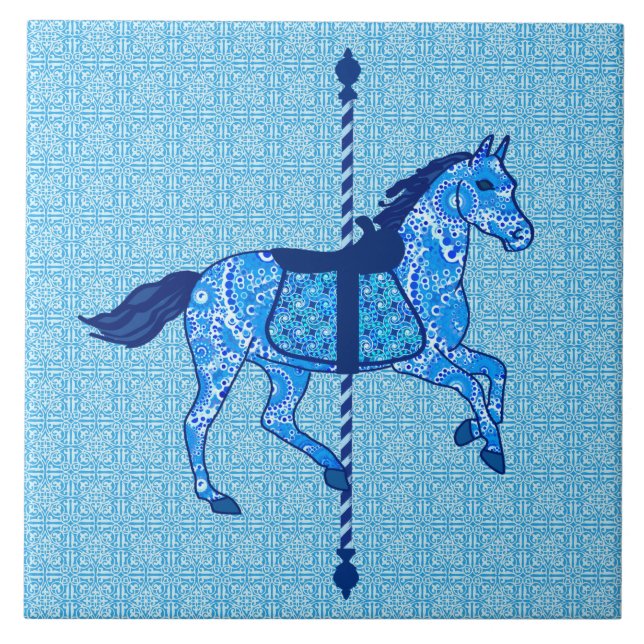 Carousel Horse - Cobalt and Sky Blue Tile (Front)