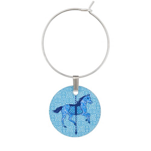 Carousel Horse _ Cobalt and Sky Blue Wine Glass Charm