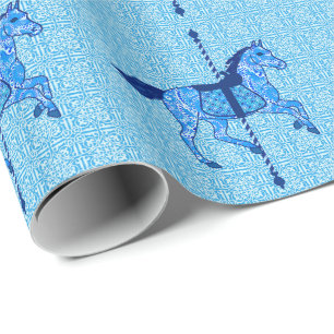 Carousel Horse - Cobalt and Sky Blue Wrapping Paper