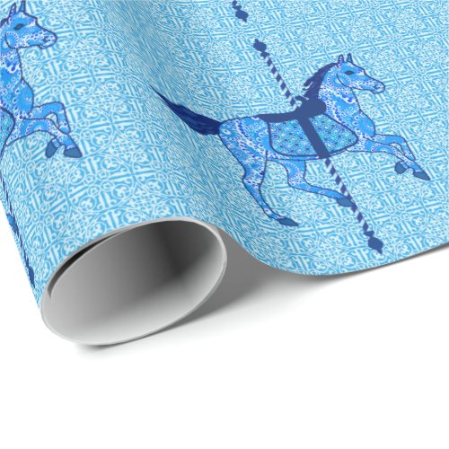 Carousel Horse _ Cobalt and Sky Blue Wrapping Paper
