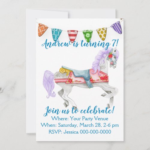 Carousel Horse Custom Birthday Invitation