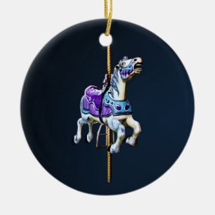 Carousel Horse Dressed in Lavender and Blue Ceramic Ornament