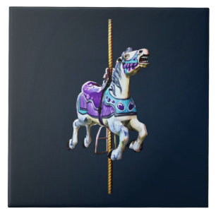 Carousel Horse Dressed in Lavender and Blue Ceramic Tile