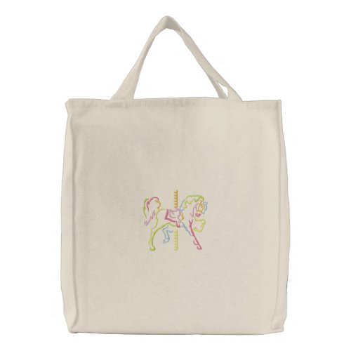 Carousel Horse Embroidered Tote Bag
