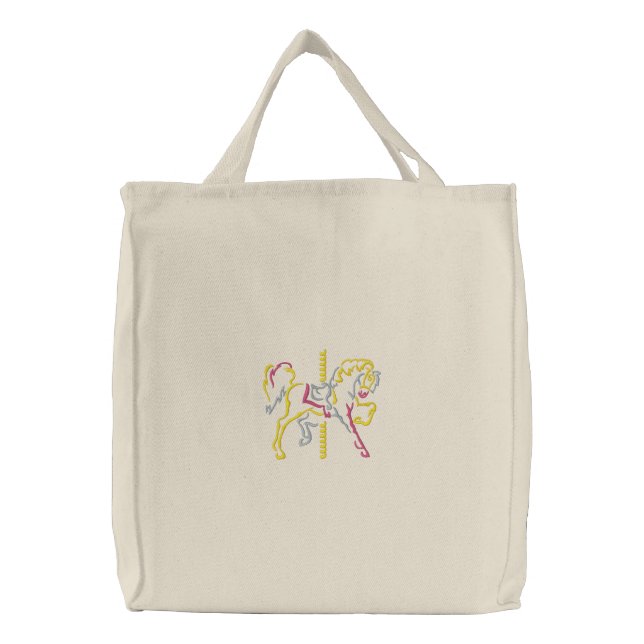 Carousel Horse Embroidered Tote Bag (Front)