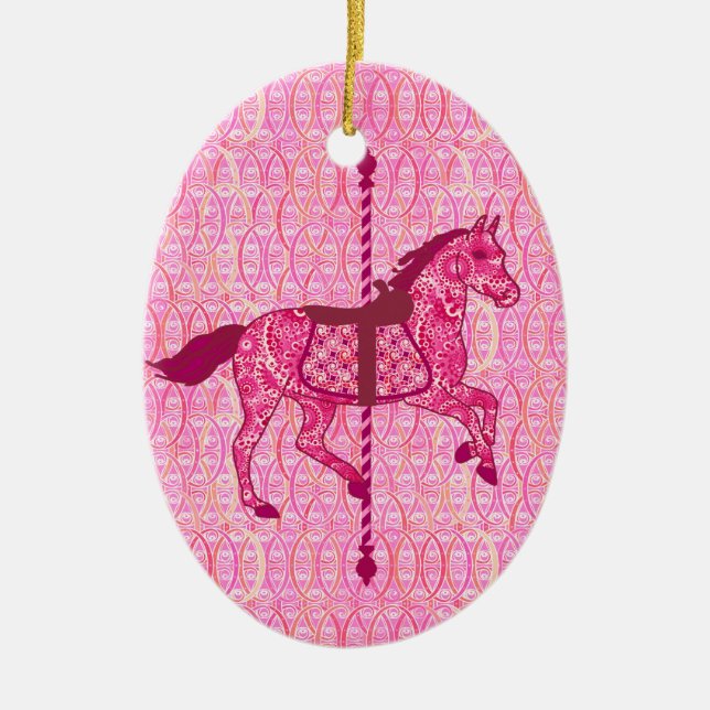 Carousel Horse - Fuchsia Pink Ceramic Ornament (Front)