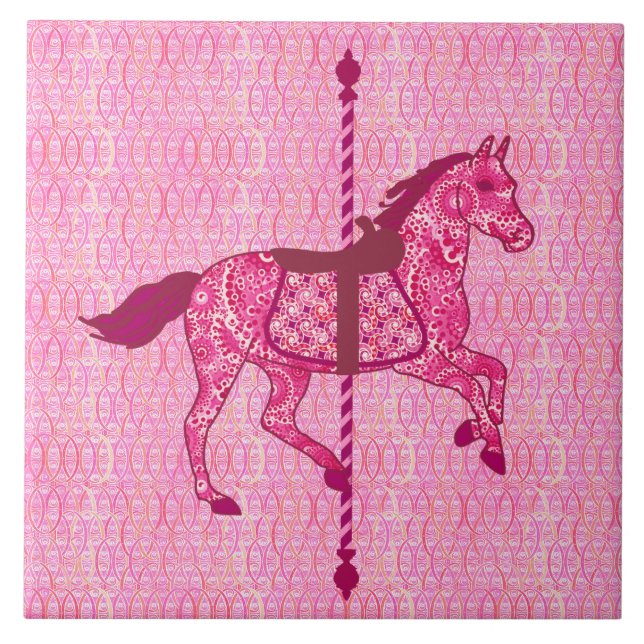 Carousel Horse - Fuchsia Pink Ceramic Tile (Front)