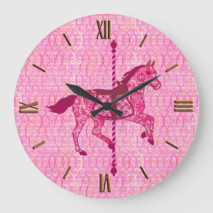 Carousel Horse - Fuchsia Pink Large Clock