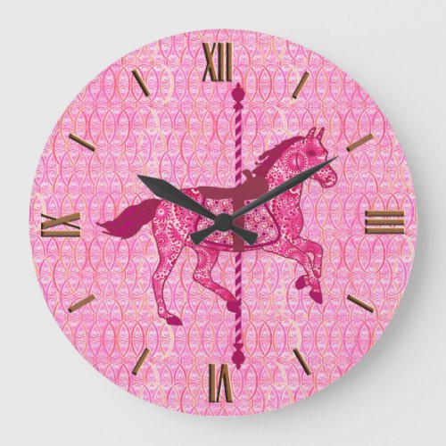 Carousel Horse _ Fuchsia Pink Large Clock