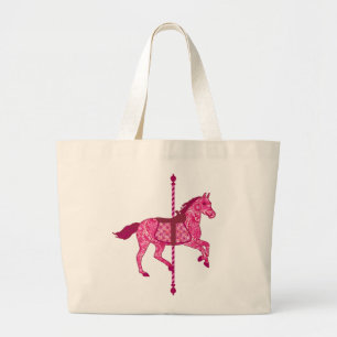 Carousel Horse - Fuchsia Pink Large Tote Bag