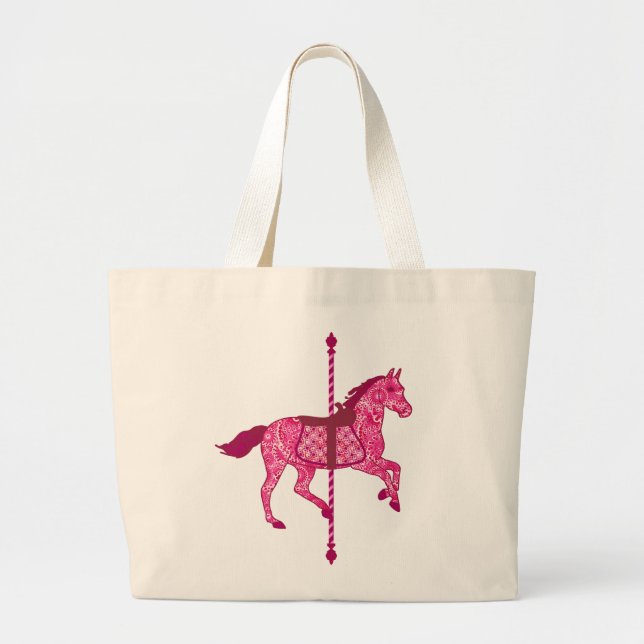 Carousel Horse - Fuchsia Pink Large Tote Bag (Front)
