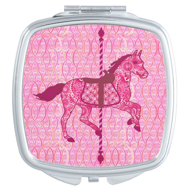 Carousel Horse - Fuchsia Pink Makeup Mirror (Front)