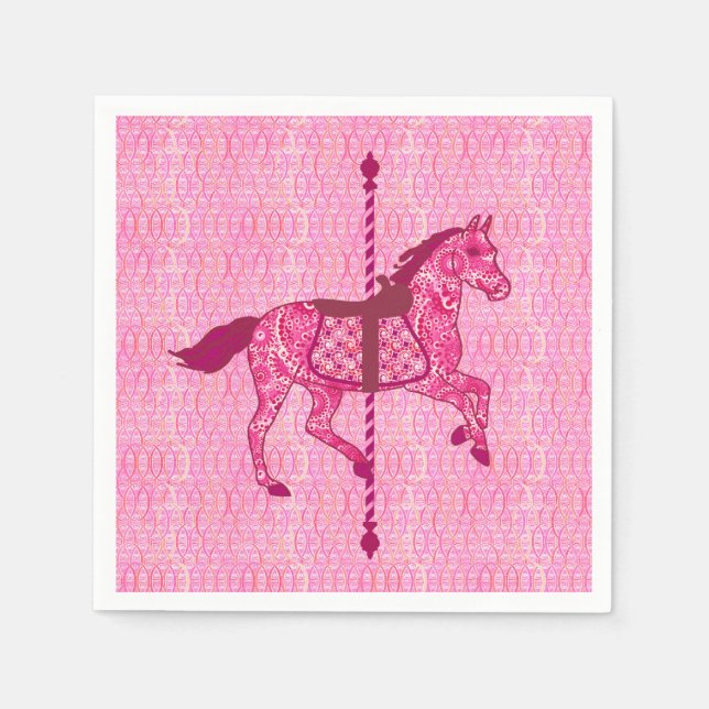 Carousel Horse - Fuchsia Pink Paper Napkins (Front)