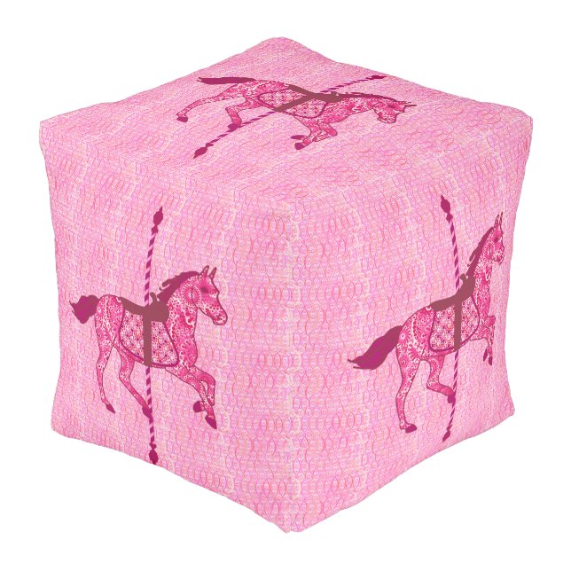 Carousel Horse - Fuchsia Pink Pouf (Angled Front)