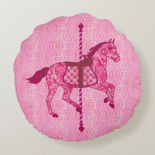 Carousel Horse - Fuchsia Pink Round Pillow