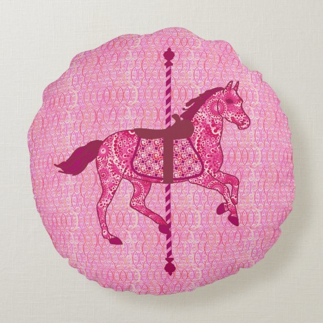 Carousel Horse - Fuchsia Pink Round Pillow (Back)