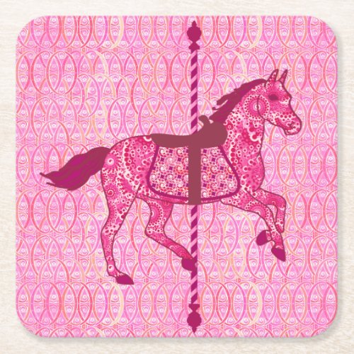 Carousel Horse _ Fuchsia Pink Square Paper Coaster