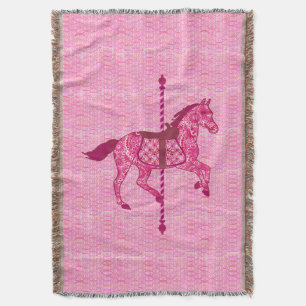 Carousel Horse - Fuchsia Pink Throw Blanket