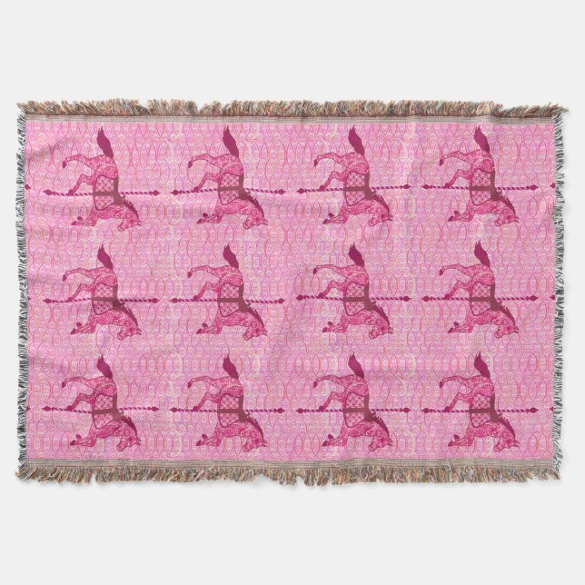 Carousel Horse - Fuchsia Pink Throw Blanket (Front)