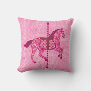 Carousel Horse - Fuchsia Pink Throw Pillow