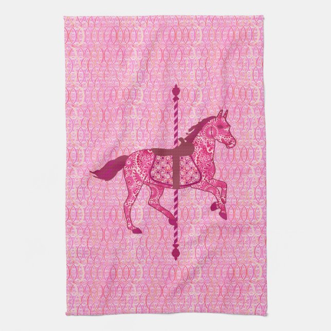 Carousel Horse - Fuchsia Pink Towel (Vertical)