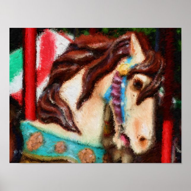 Carousel Horse Impressionist Painting Poster (Front)