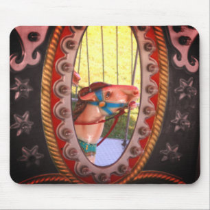 Carousel Horse In Mirror Black White Mouse Pad