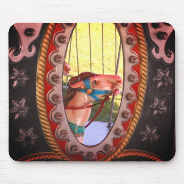 Carousel Horse In Mirror Black White  Mouse Pad (Front)