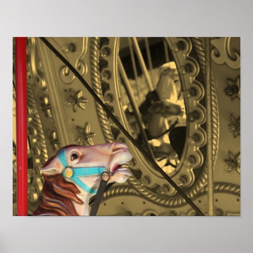 Carousel Horse In Mirror Sepia Partial Color Poster