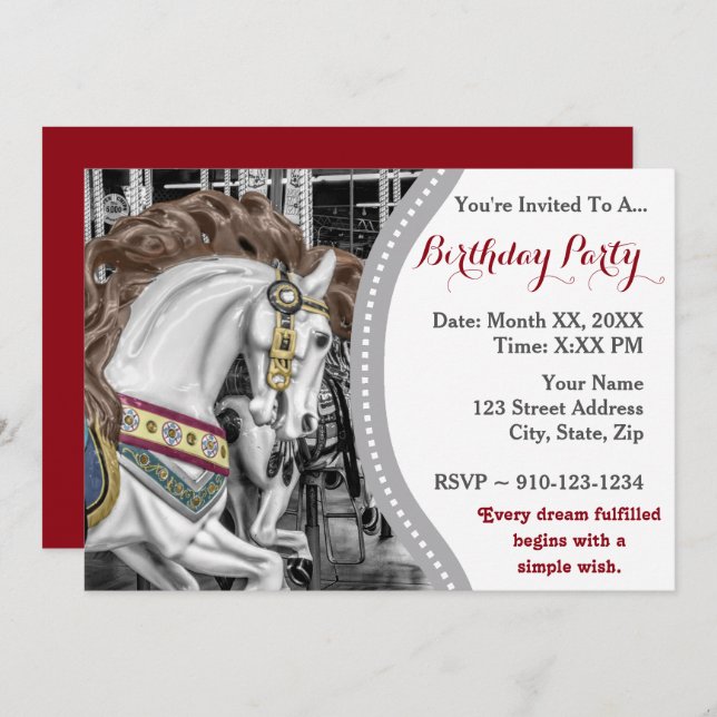 Carousel Horse Merry-Go-Round Birthday Party Invitation (Front/Back)