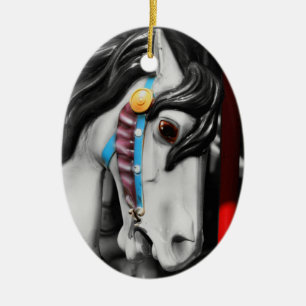 Carousel Horse On Black And White Ornament