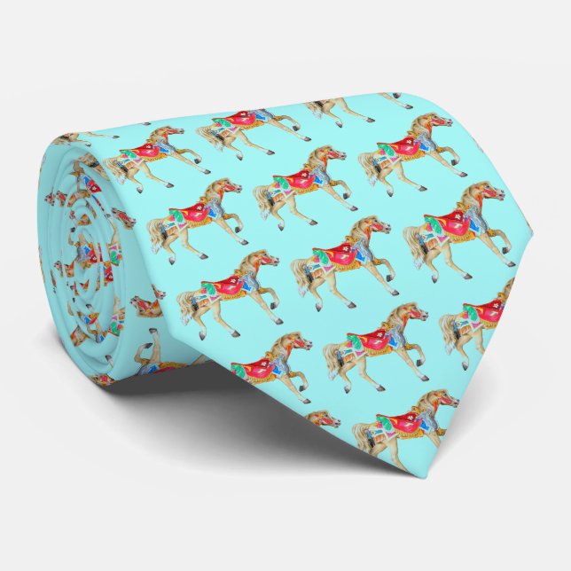 Carousel Horse on Light Blue Neck Tie (Rolled)