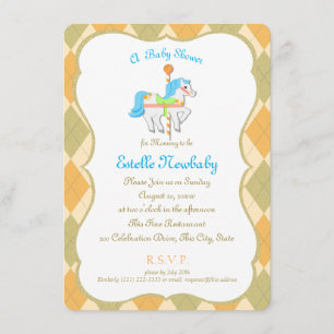 Carousel Horse Orange Gender Neutral Baby Shower Invitation