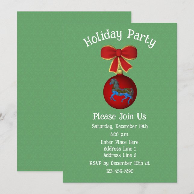 Carousel Horse Ornament Christmas Holiday  Invitation (Front/Back)