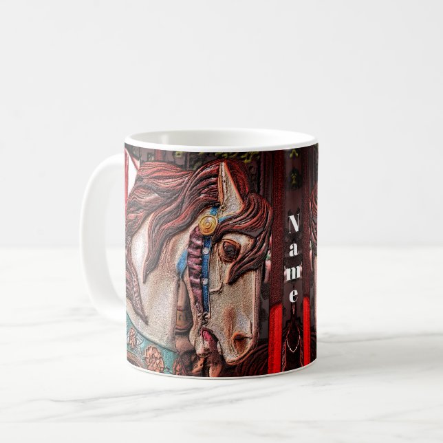 Carousel Horse Pencil Art Personalized Coffee Mug (Front Left)