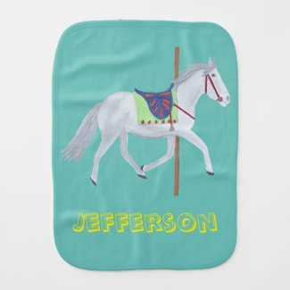 Carousel Horse Personalized Burp Cloths for Baby