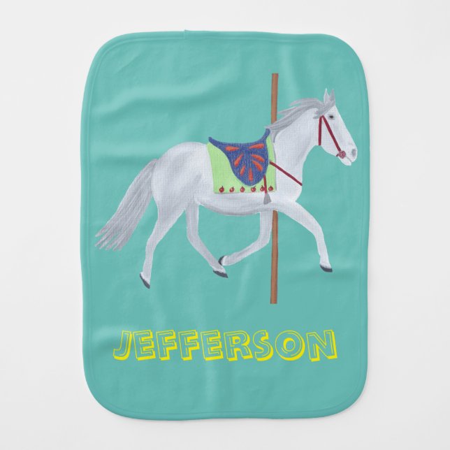 Carousel Horse Personalized Burp Cloths for Baby (Front)
