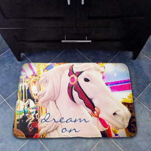 Carousel Horse Photography Dream On Script Quote Bathroom Mat