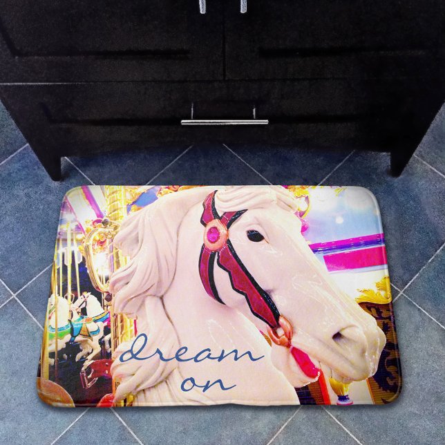 Carousel Horse Photography Dream On Script Quote Bathroom Mat (Creator Uploaded)