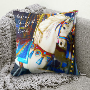 Carousel Horse Photography Live Laugh Love Script Throw Pillow