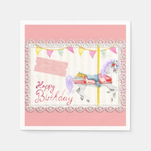 Carousel Horse Pink Birthday  Napkins