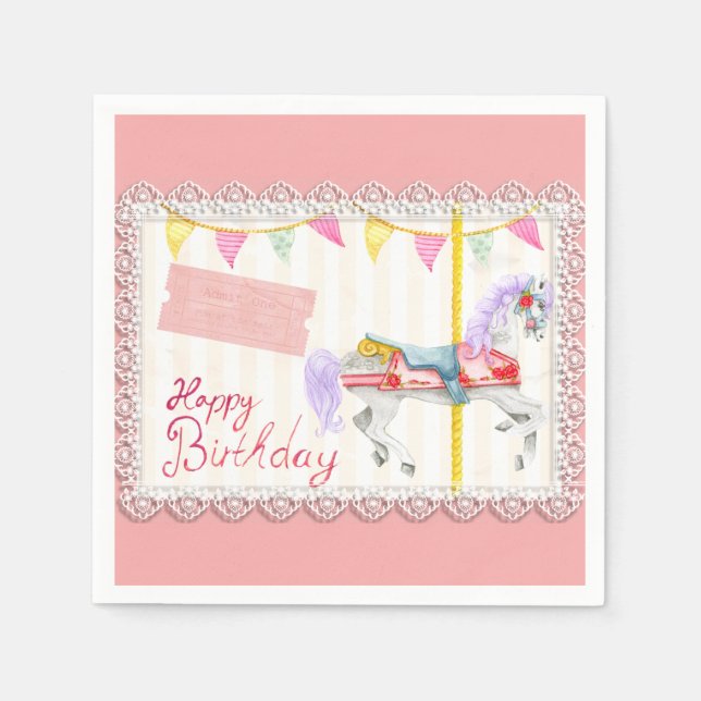 Carousel Horse (Pink) Birthday  Napkins (Front)