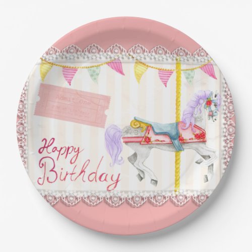 Carousel Horse Pink Birthday Paper Plate