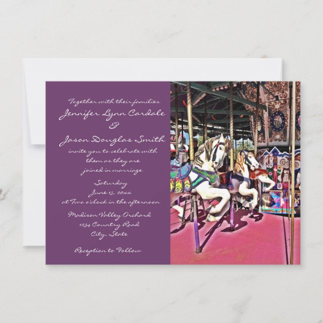 Carousel Horse Purple Carnival Wedding Invitations (Front)