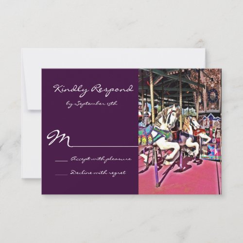 Carousel Horse Purple Carnival Wedding RSVP Cards