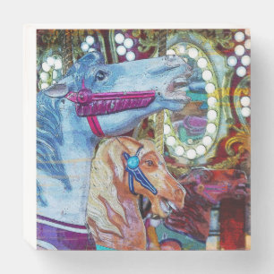 Carousel Horse Race Wooden Box Sign