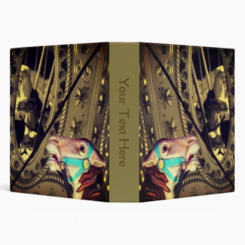 Carousel Horse Sepia Partial Color Personalized 3 Ring Binder