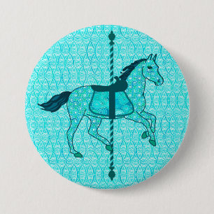 Carousel Horse - Turquoise and Aqua Button