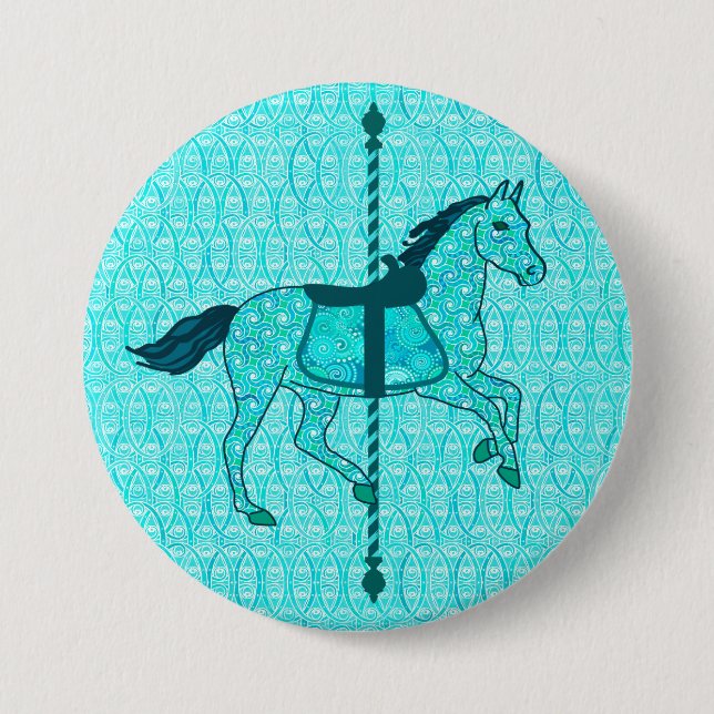 Carousel Horse - Turquoise and Aqua Button (Front)